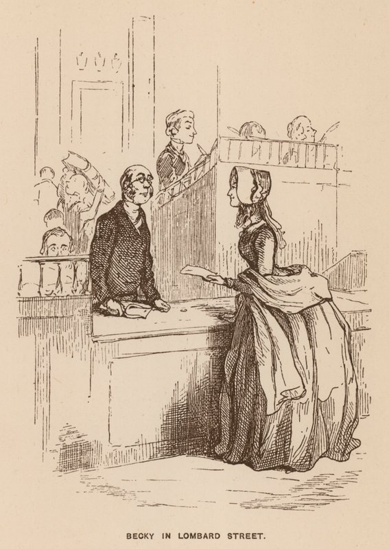 Kuvitus Thackerayn Vanity Fair -teokseen (litografia). tekijältä English School