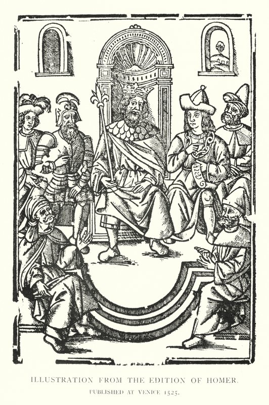 Kuvitus Homeroksen painoksesta, julkaistu Venetsiassa 1525 (litho) tekijältä English School