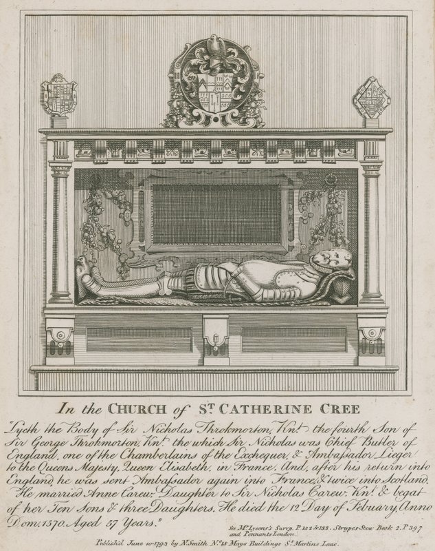 St Catherine Creen kirkossa makaa Sir Nicholas Throkmortonin ruumis tekijältä English School