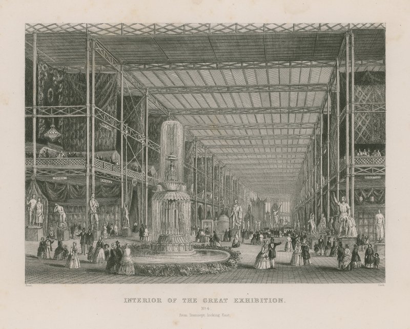 Suuren näyttelyn sisustus, 1851, Transeptistä itään katsoen tekijältä English School