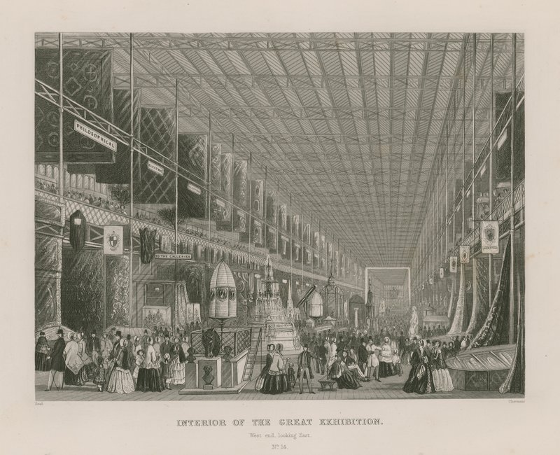 Suuren näyttelyn sisustus, 1851, länsipää itään tekijältä English School