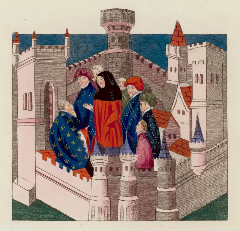 The Earl Of Northumberlandin ja kuningas Richard II:n haastattelu (värillinen kaiverrus) tekijältä English School