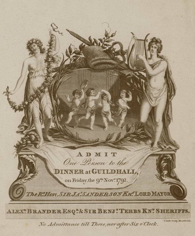 Kutsu juhlaan Lontoon Guildhallissa 9. marraskuuta 1792 tekijältä English School