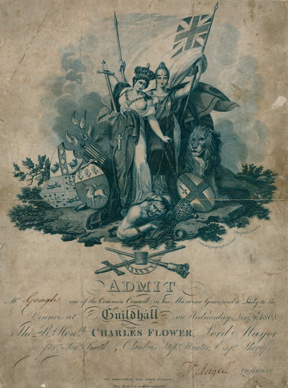 Kutsu juhlaan Guildhallissa Lontoossa 9. marraskuuta 1808 tekijältä English School