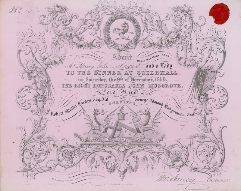 Kutsu juhlaan Guildhallissa Lontoossa 9. marraskuuta 1850 tekijältä English School