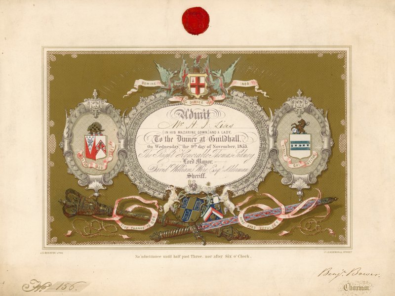 Kutsu juhlaan Guildhallissa Lontoossa 9. marraskuuta 1853 tekijältä English School