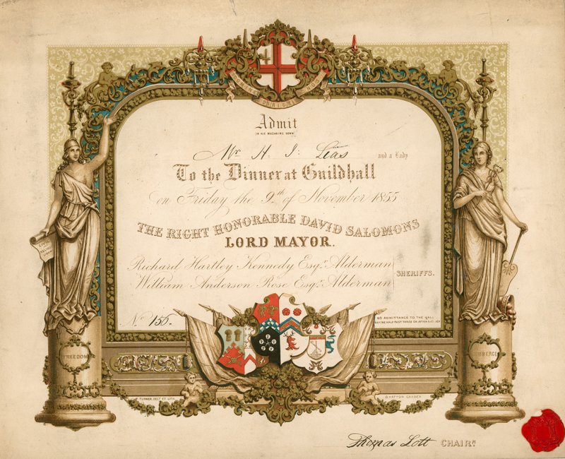 Kutsu juhlaan Lontoon Guildhallissa 9. marraskuuta 1855 tekijältä English School
