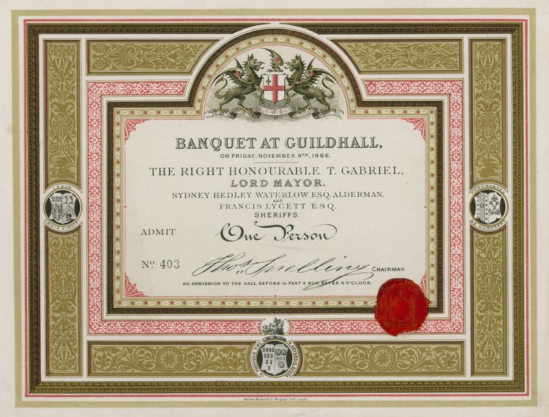 Kutsu juhlaan Lontoon Guildhallissa 9. marraskuuta 1866 tekijältä English School