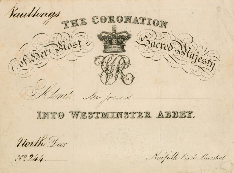 Kutsu hänen pyhimmän majesteettinsa kruunajaisiin Westminster Abbeyssa 28. kesäkuuta 1838 tekijältä English School