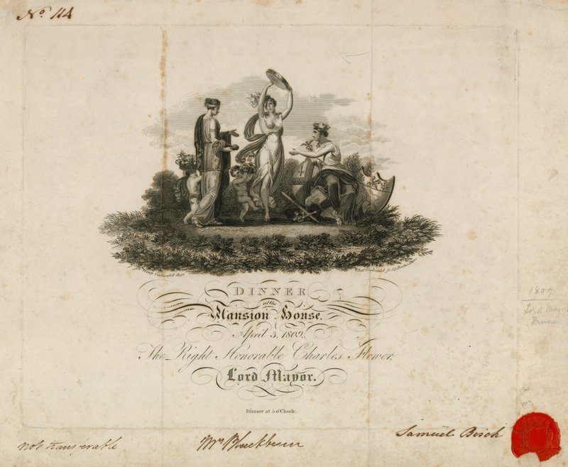 Kutsu Lord Mayors -illalliselle Mansion Housessa, Lontoossa, 3. huhtikuuta 1809 tekijältä English School