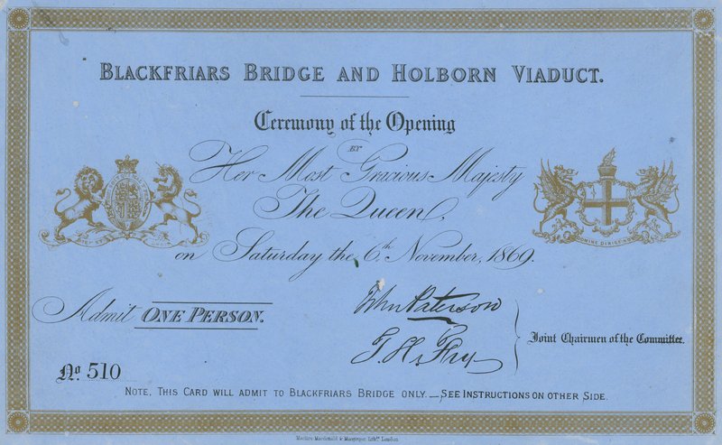 Kutsu Blackfriars Bridgen ja Holborn Viaductin avajaisiin tekijältä English School