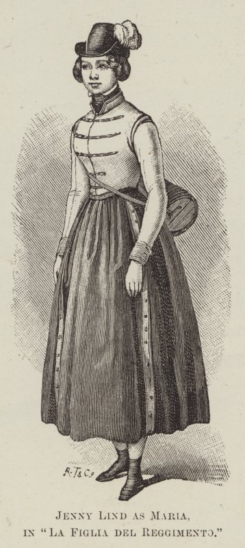 Jenny Lind Mariana elokuvassa "Rykmentin tytär" (kaiverrus) tekijältä English School