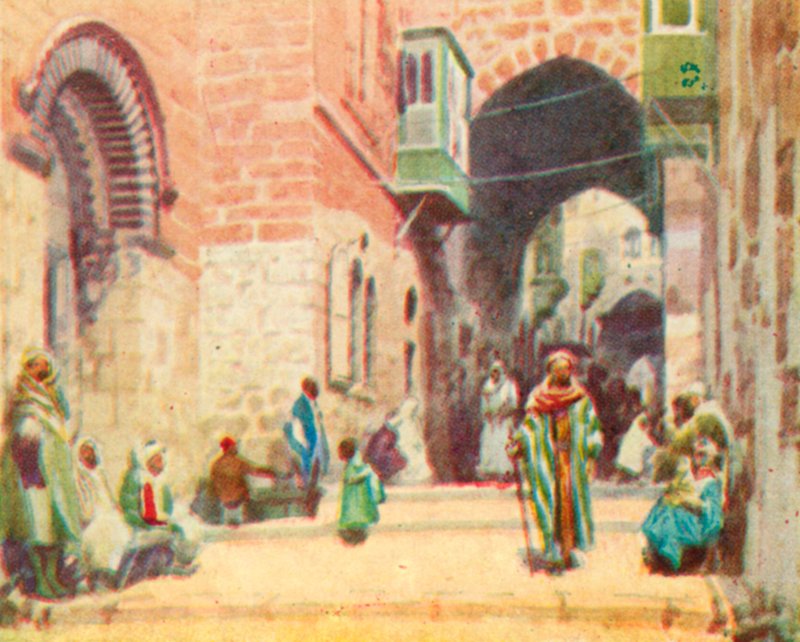 Jerusalem, katukuva (värilitografia) tekijältä English School