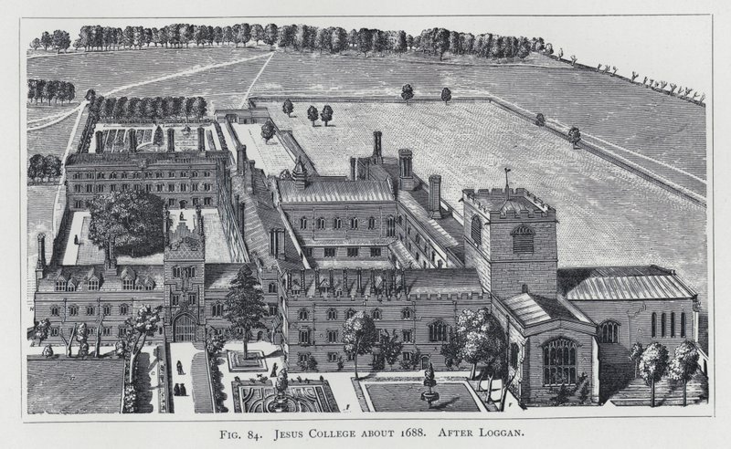 Jesus College noin 1688, Logganin jälkeen (kaiverrus) tekijältä English School