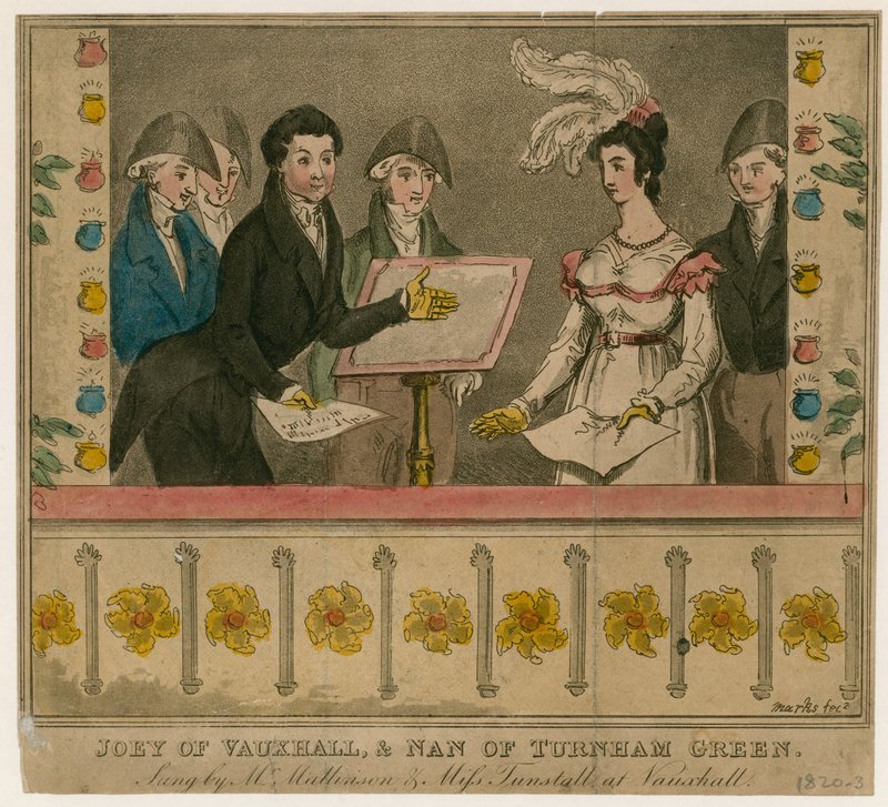 Joey of Vauxhall ja Nan of Turnham Green, laulavat herra Mattison ja Miss Tunstall Vauxhall Gardensissa tekijältä English School