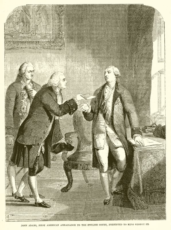 John Adams, ensimmäinen Yhdysvaltain suurlähettiläs Englannin hovissa, esitteli kuningas George III:lle tekijältä English School