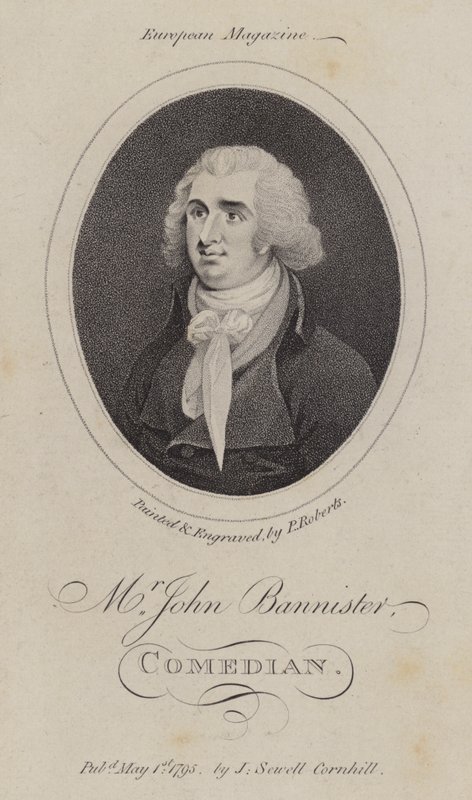 John Bannister, englantilainen näyttelijä, koomikko ja teatterijohtaja (kaiverrus) tekijältä English School