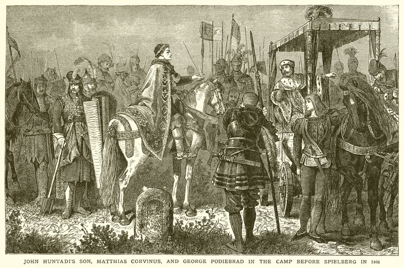 John Hunyadis Son, Matthias Corvinus ja George Podiebrad leirillä ennen Spielbergiä vuonna 1468 tekijältä English School