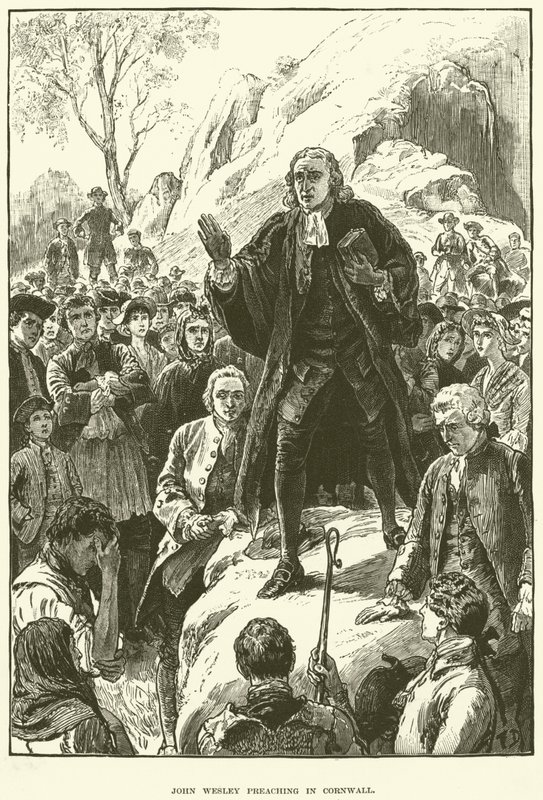 John Wesley, saarnaa Cornwallissa (kaiverrus) tekijältä English School