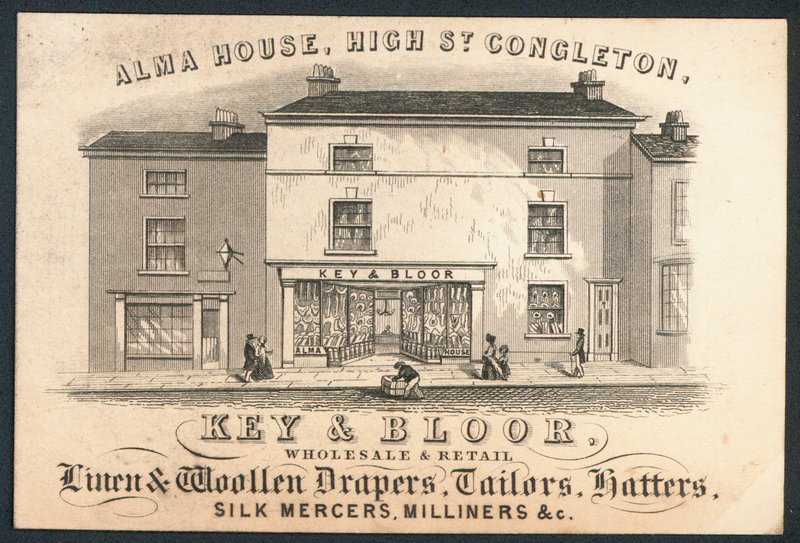 Key and Bloor, tukku- ja vähittäismyynti pellava- ja villaverhot, räätälit, hatuntekijät, silkkikauppiaat, hatut tekijältä English School