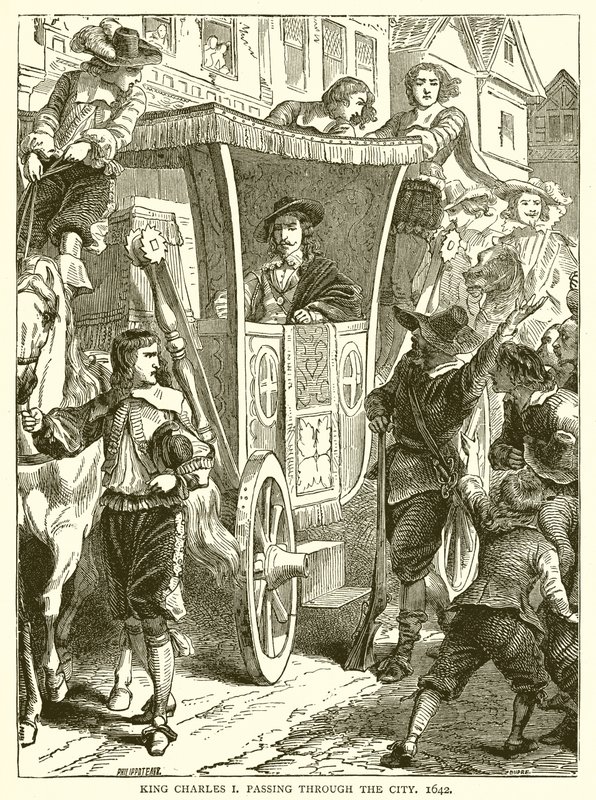 Kuningas Kaarle I kulkemassa kaupungin läpi, 1642 tekijältä English School