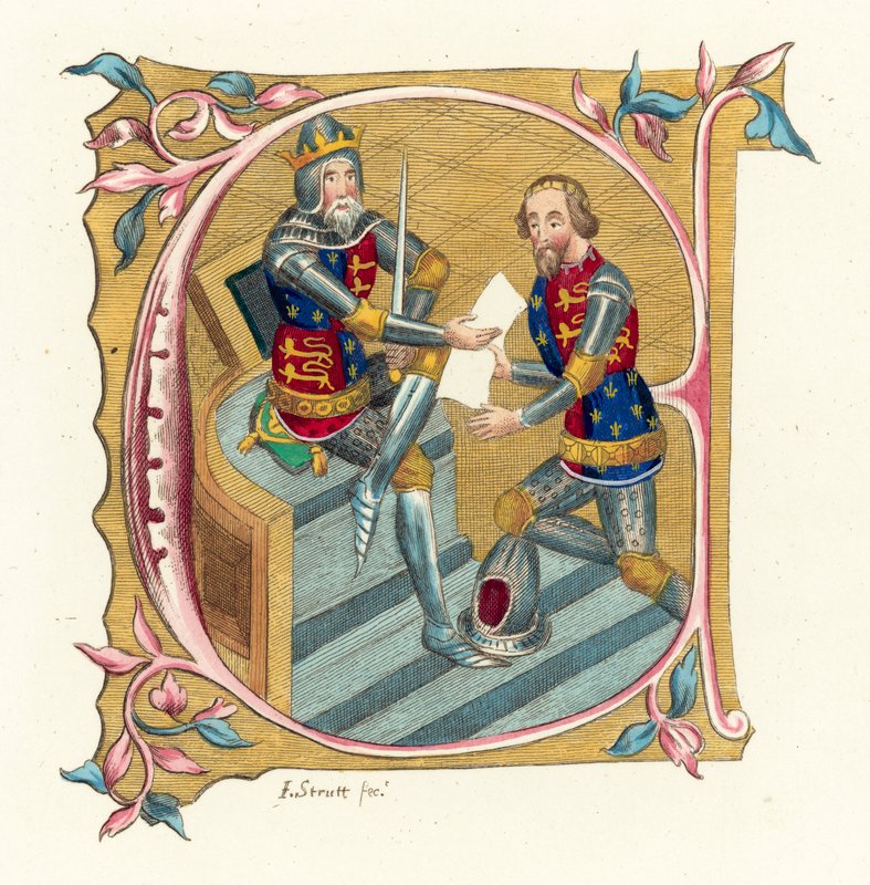 Kuningas Edward III ja prinssi Edward (värillinen kaiverrus) tekijältä English School