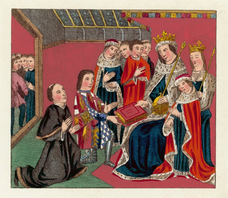 Kuningas Edward IV, hänen kuningattarensa ja poikansa (värillinen kaiverrus) tekijältä English School