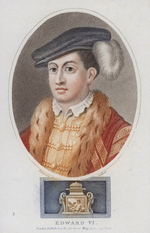 Englannin kuningas Edward VI (värillinen kaiverrus) tekijältä English School