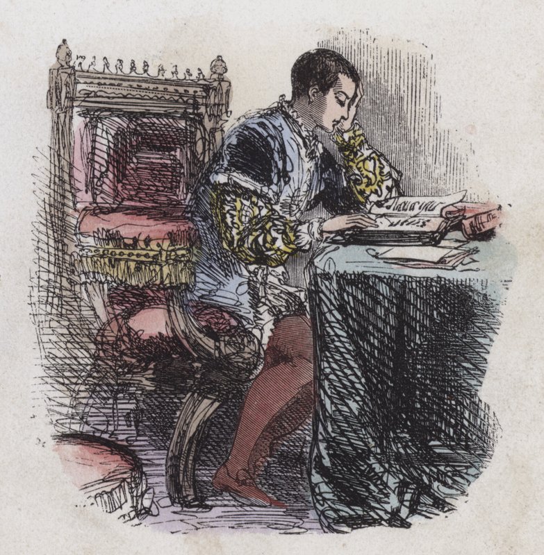 Kuningas Edward VI lukee (värillinen kaiverrus) tekijältä English School