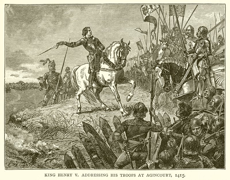 Kuningas Henrik V puhui joukkoilleen Agincourtissa, 1415 tekijältä English School