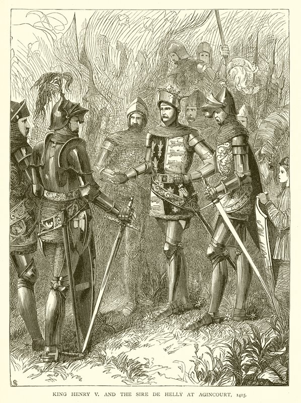 Kuningas Henrik V ja isä de Helly Agincourtissa, 1415 tekijältä English School