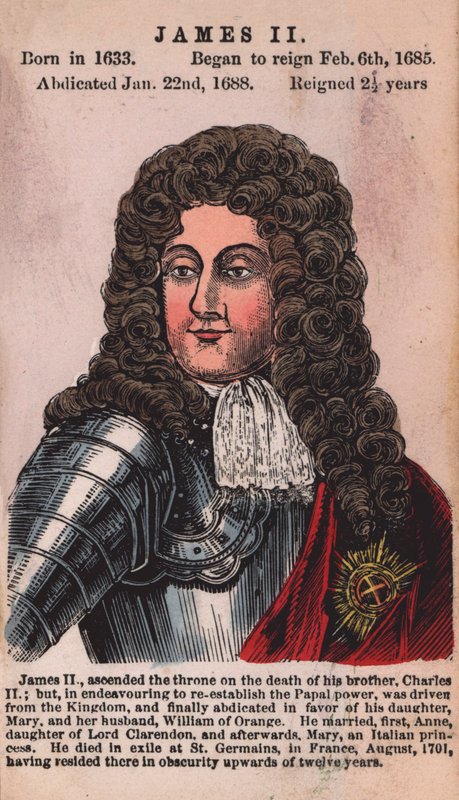 King James II (värillinen kaiverrus) tekijältä English School