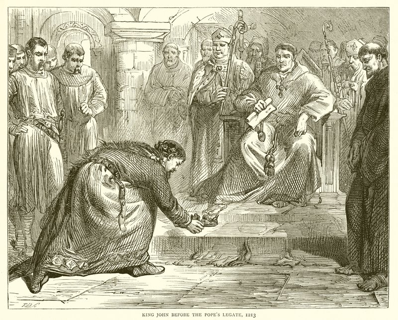 Kuningas Johannes paavien legaatin edessä, 1213 tekijältä English School