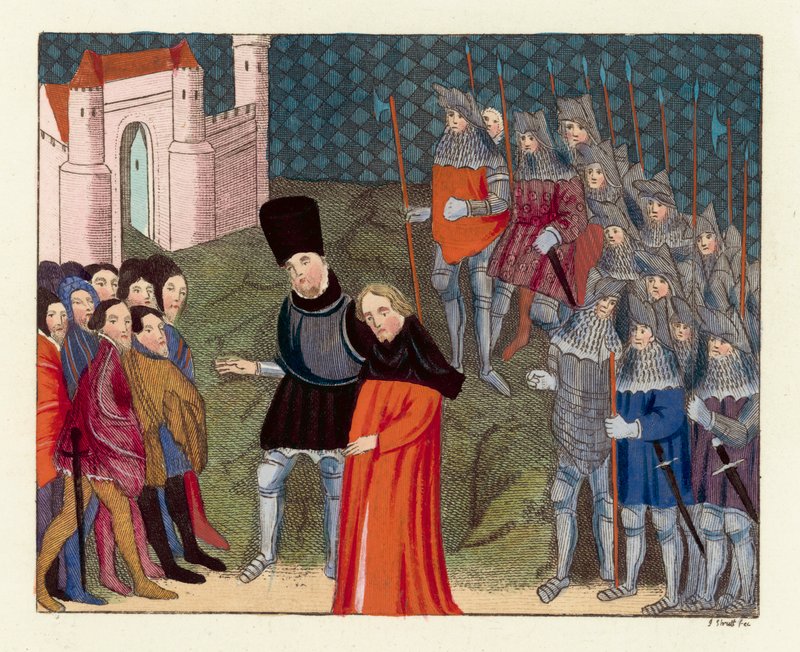 Kuningas Richard II kuljetettiin Lontooseen (värillinen kaiverrus) tekijältä English School