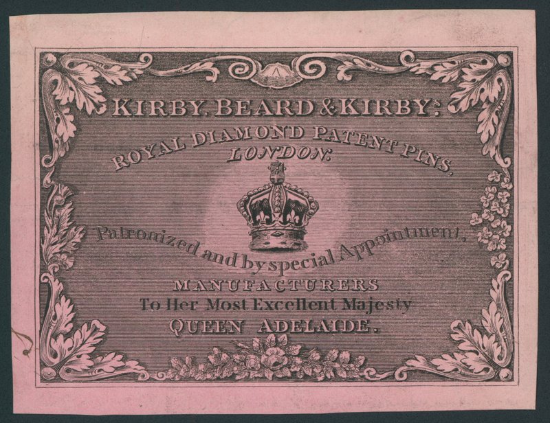 Kirby, Beard ja Kirby, Royal Diamond Patent Pins, kauppakortti tekijältä English School