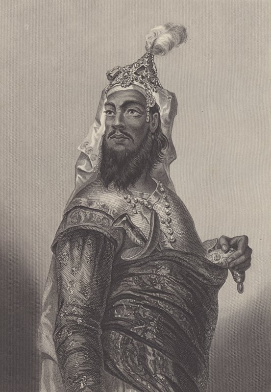 Kunwar Singh, intialainen sotilaskomentaja brittejä vastaan Biharissa Intian kapinan aikana (kaiverrus). tekijältä English School