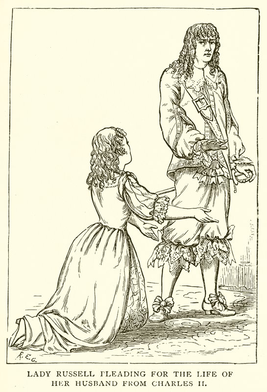 Lady Russell rukoilee miehensä elämää Charles II:lta tekijältä English School