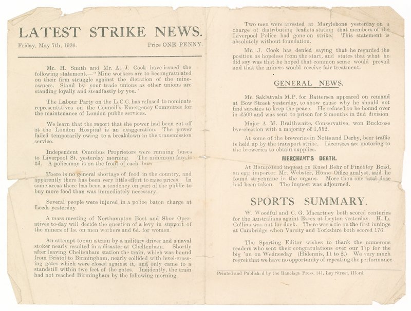 Viimeisimmät lakkouutiset, 7. toukokuuta 1926 tekijältä English School