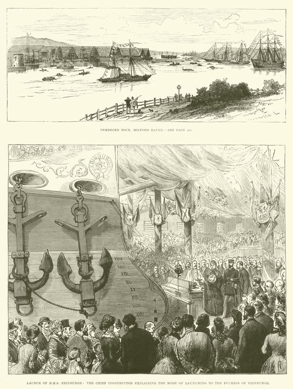 HMS Edinburghin lanseeraus Pembroke Dockissa, Milford Havenissa (kaiverrus) tekijältä English School