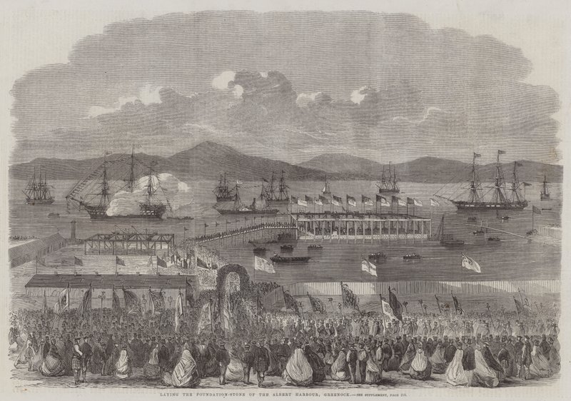 Albert Harbour -sataman peruskiven laskeminen, Greenock (kaiverrus) tekijältä English School