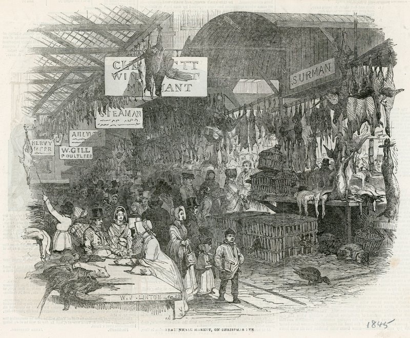 Leadenhallin markkinat jouluaattona 1845 tekijältä English School