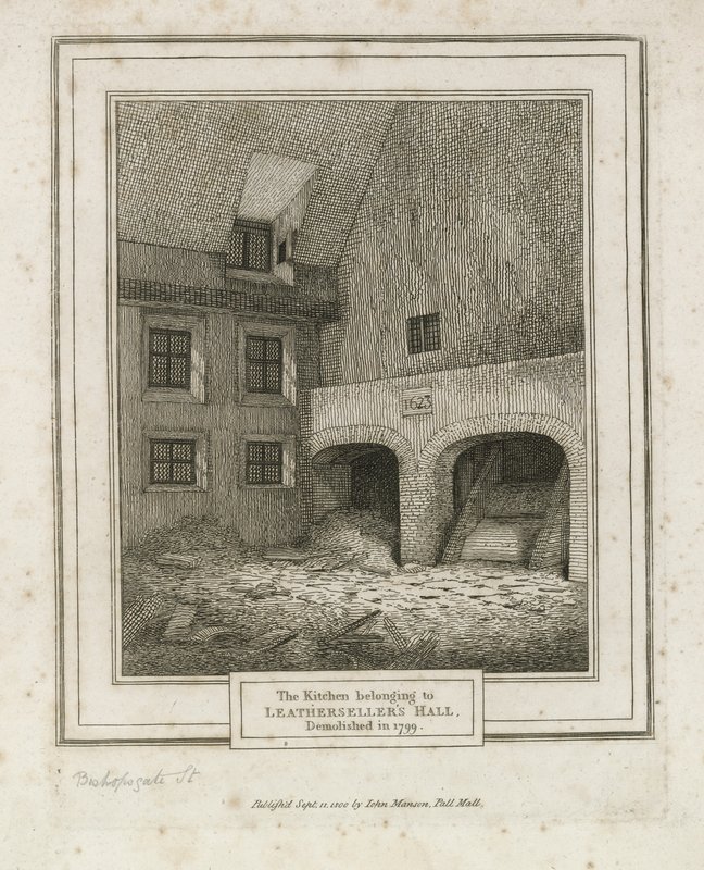 Leathersellers Hall, Bishopsgate Street. Purettu 1799 tekijältä English School