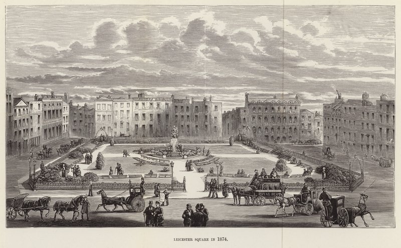 Leicester Square vuonna 1874 tekijältä English School