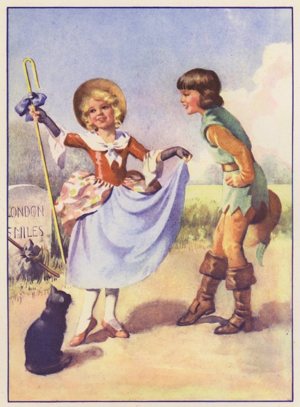 Pikku Bo Peep ja Dick Whittington (värilitografia) tekijältä English School