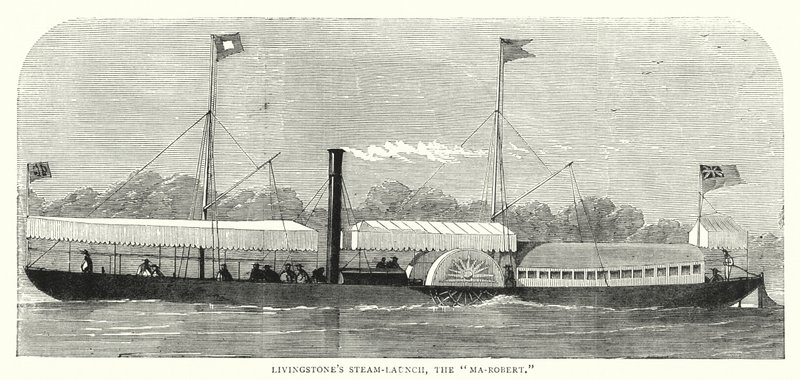 Livingstonen Steam-Launch, "Ma-Robert" (värillinen kaiverrus) tekijältä English School