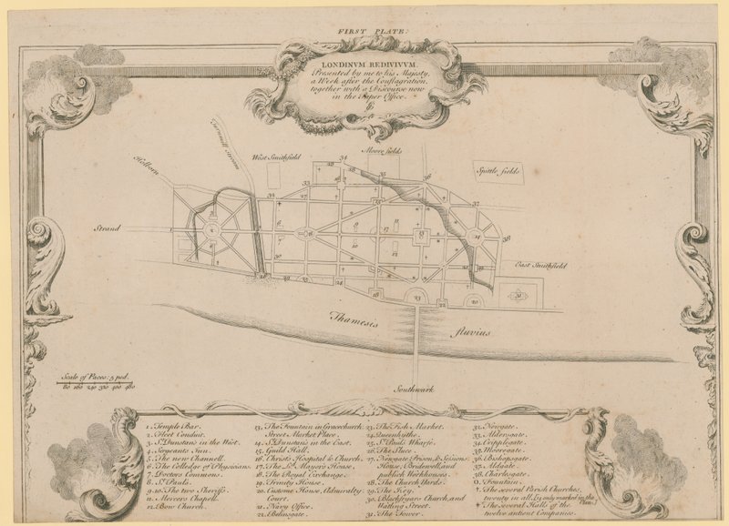 Lontoo kunnostettu, Sir John Evelyns suunnittelee Lontoon Cityn jälleenrakentamista vuoden 1666 palon jälkeen tekijältä English School