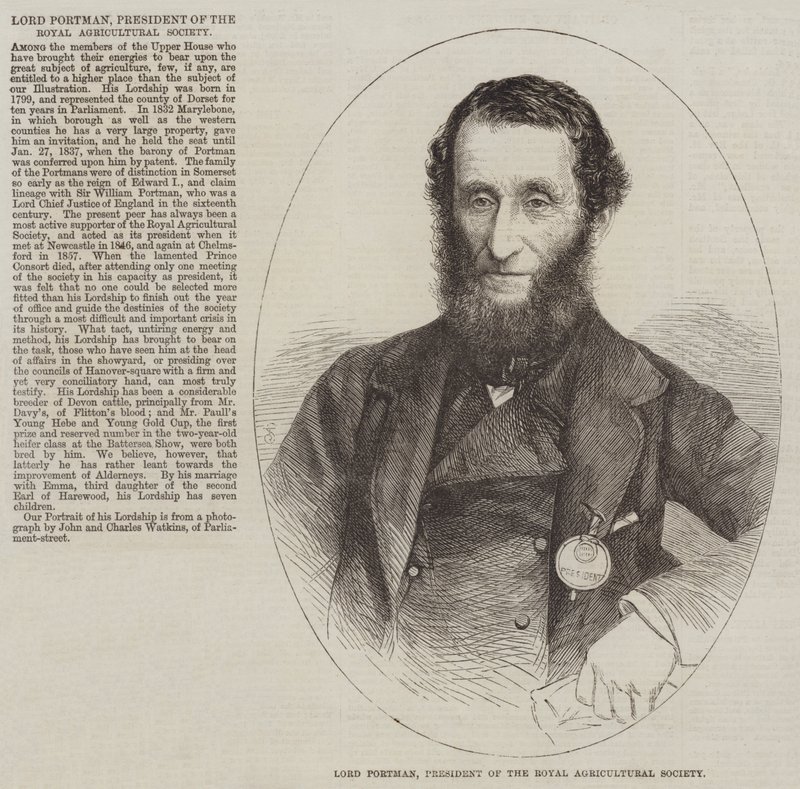Lord Portman, Royal Agricultural Societyn puheenjohtaja (kaiverrus) tekijältä English School