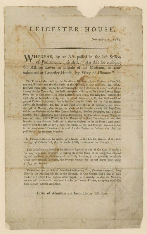 Sir Ashton Levers -museon arpajaiset, 1784 tekijältä English School