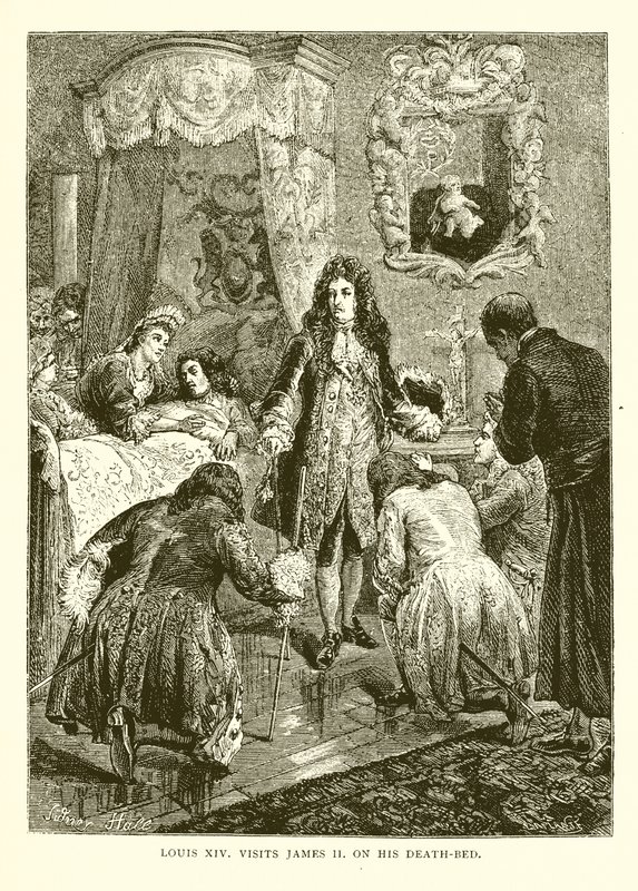 Louis XIV vierailee James II:n luona. hänen kuolinsängyllään tekijältä English School