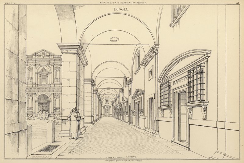 Lower Loggia, Loreto, Italia (litho) tekijältä English School